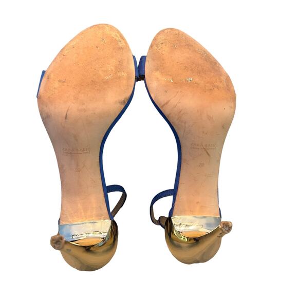 Zara Size 8.5 Basic Collection Strappy Blue Suede with 3 inch Gold Heels - Picture 3 of 7
